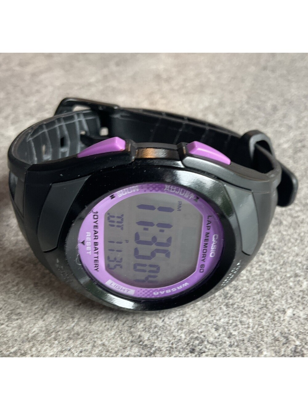 Casio Phys STR-300 Women's Digital Watch 60 Lap Black/Purple- Runs Great BCF